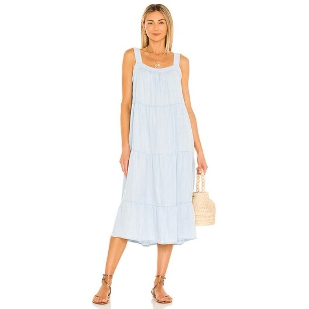 Rails Amaya Chambray Tiered Midi Dress Light Blue Size M